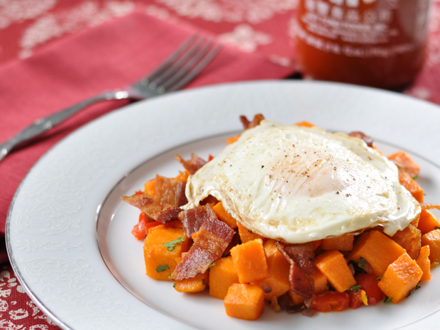 Sriracha and Bacon Sweet Potato Hash