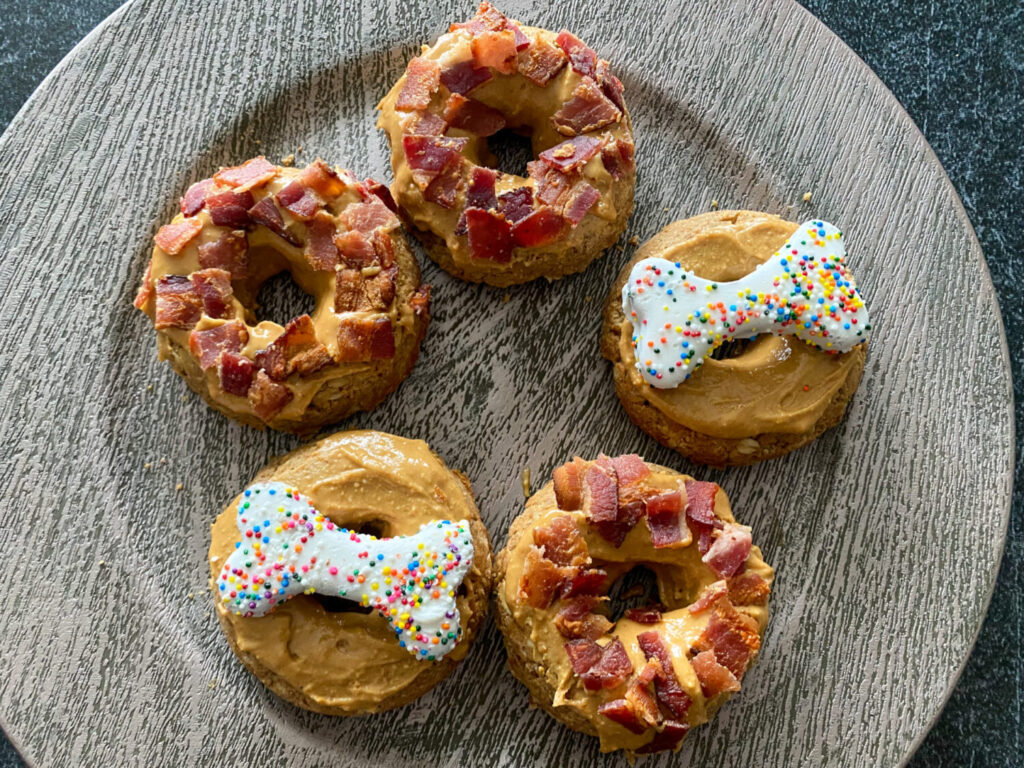 doggie donuts with peanut butter and bacon